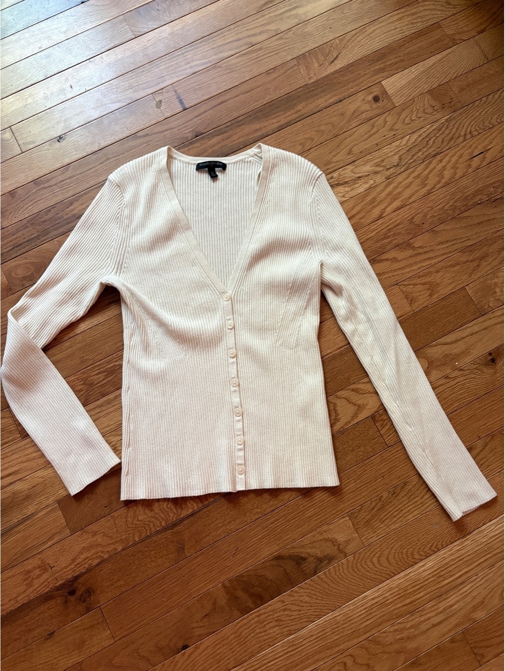 Banana Republic Women's Medium Cream Ribbed Button-Up Cardigan Sweater